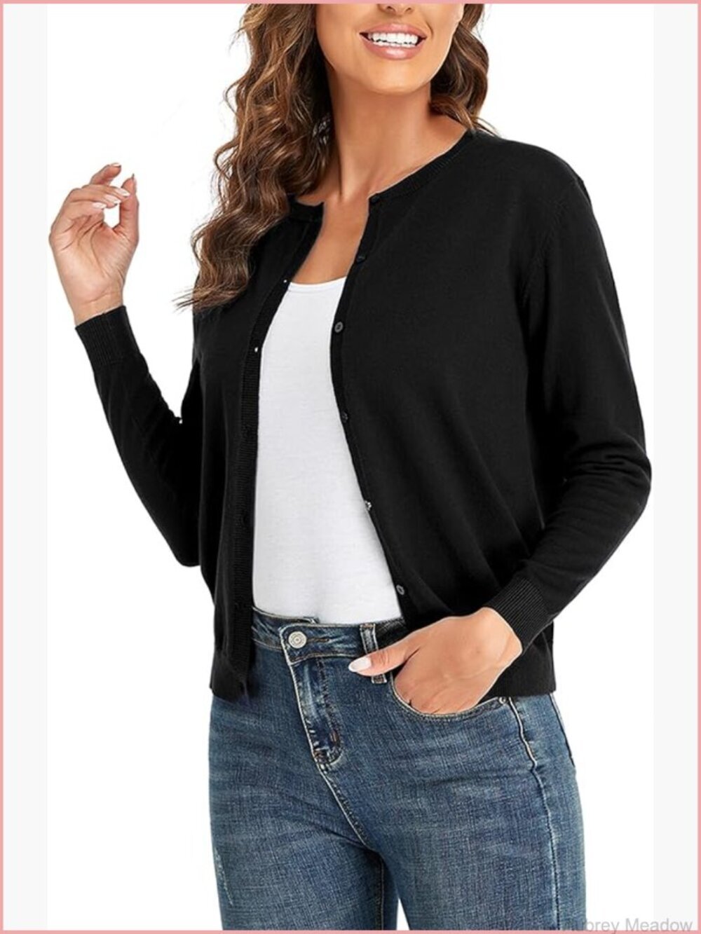 Crew Neck Cardigan Long Sleeve Button Down Soft Knit Ladies Sweater Coat
